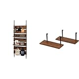 4457円お得！萩原 突っ張り ラック つっぱり 棚 壁面収納 ウォールラック 【DIY・穴あけ・工事が不要】簡単取付 段差対応 木目調 幅80 スリム ブラウン KTR-3148BB & つっぱり ラック 追加棚 オプション ウォールラック 木目調 2枚セット 幅40 奥行17.5 高さ15 モダン シンプル ブラウン×ブラック KTR-3142-T40BB