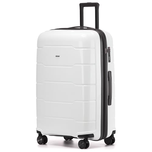 CRUW Large 28" Checked Luggage 77x51x32cm + Expandable Hold Baggage (114/121 Liters) Polypropylene Suitcase TSA Approved Lock 8 Silent Spinner Wheels Lightweight Suitcases Airline-Approved Travel