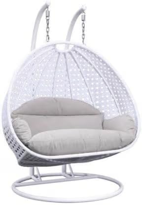 Image of Double Seater Hammock Swing Chair with Stand & Cushion | Heavy Duty Powder Coated Steel Frame | Outdoor Indoor Hanging Swing for Patio Balcony Garden Terrace Living Room (White-Grey)
