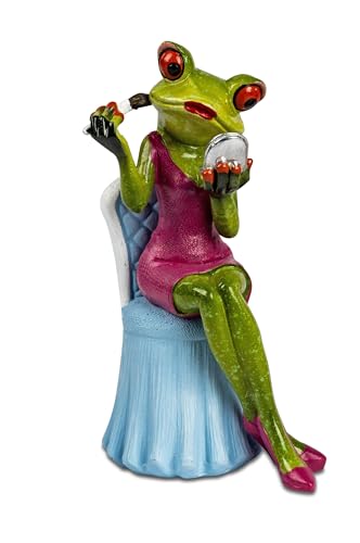 formano Frosch Damen Beauty auf Stuhl aus Froschhausen handbemalt lustige Deko - hochwertiges Kunsstein (Frosch Damen Blauer Stuhl)