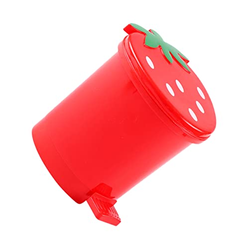 PHENOFICE 卓上ゴミ箱 イチゴ型デスクトップ収納容器 Pp素材製 蓋付 ペーパー廃棄物保管用 キッチン オフィス向けミニバケツ