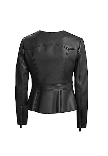 Women's Real Lambskin Spring Peplum Jacket - Genuine Drowned Collarless Leather Jacket for Women2