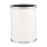 Kraftware Leatherette Wastebasket, 14', White with Brushed Chrome