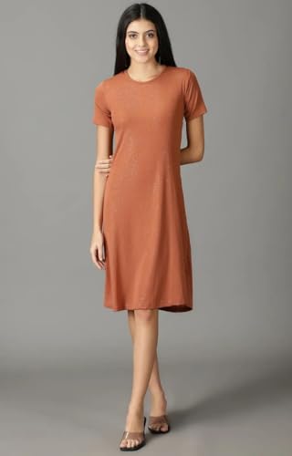 Image of SHOWOFFFF Women Embellished A-Line Party Dress | Round Neck Half Sleeves Jersey Dress for Womens | Knee Length Dress for Women's