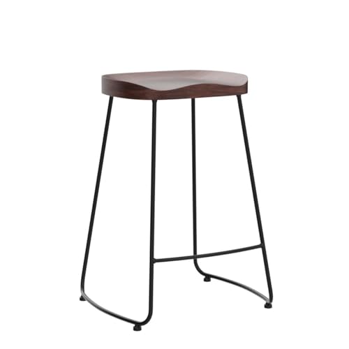 Butacos de Bar Juego de 2, Altura de 24 pulgadas, Asiento Silla de Madera Natural en Acabado Walnut, Base de Metal Negro, Sin Espaldar, Ideal para Isla de Cocina y Comedor miniatura 4