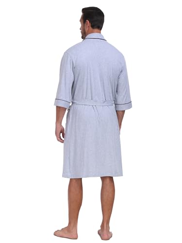 Image of COLORFULLEAF 100% Cotton Men's Bathrobes Summer Kimono Short Sleeve Lightweight Soft Breathable Spa Robe for Men