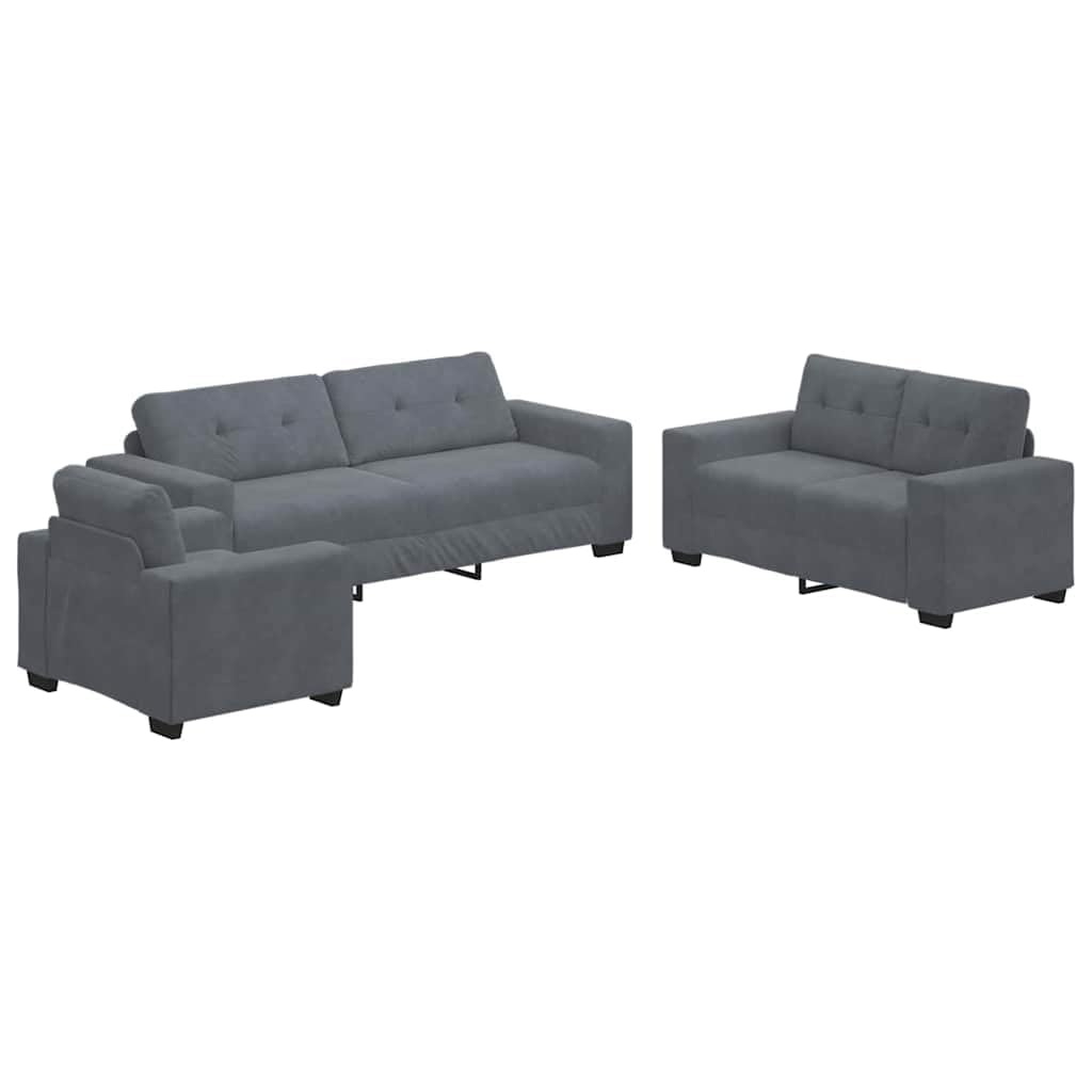 vidaXL Ensemble de Canapés 3 pcs Gris foncé 221 x 80 x 80 cm Velours, Mobilier Moderne abordable, Ensemble de canapés en Velours, Fauteuil Ergonomique, assises durables pour Le Salon