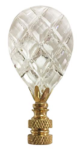 Image of Royal Designs Medium Diamond Swiss Cut Lamp Finial, Clear Crystal Prism with Polished Brass Base (Single Medium)