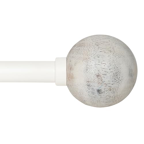 Image of Deco Window 44 inch-120 inch Adjustable Rustproof Curtain Rod for Doors & Windows with Brackets, Extendable Iron Metal Pipe Holder with Wood Ball Finials (Ivory,19MM Diameter)