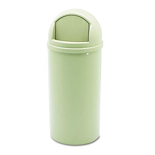 Rubbermaid Commercial Products Marshal Products Classic Outdoor/Indoor Trash Can With Lid, 15-Gallon, Beige, Round, Garbage Container/Waste Basket For Lobby/Office/Restroom/Restaurant/School