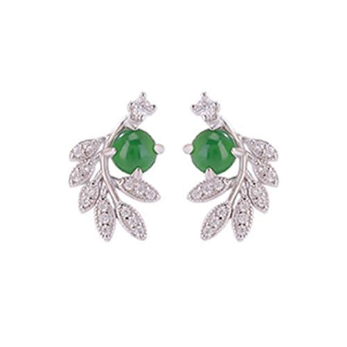 Boucles d'oreilles feuille en argent et jade vert véritable pour femme
