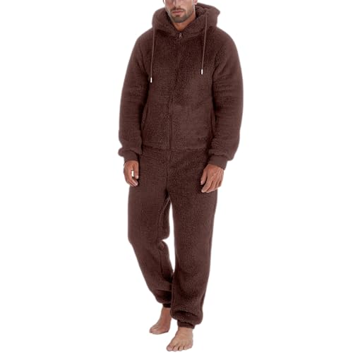 Mymyguoe Mono de dormir para hombre cálido de forro polar, pijamas de invierno de una pieza, mono para casa, mono suave y mullido, mono para adolescentes y niños, mono de peluche, marrón, 4XL