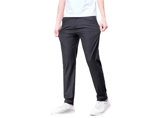 Men Business Ice Silk Pants Straight Elastic Waist Trousers Men Casual Active Hiking Pants Straight Fit Trousers