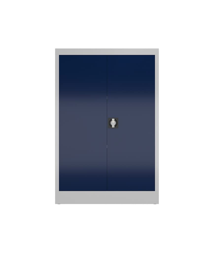 Aktenschrank aus Stahl, 2-türig, 1200 x 800 x 383 mm – verschweißt, abschließbar, farbig (RAL 7035/5010 lichtgrau/enzianblau)