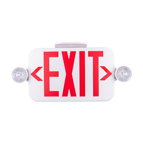 LIT-PaTH LED Combo EXIT Sign with 2 Adjustable Head Lights and Doube Face, Back Up Batteries- US Standard Red Letter Emergency Exit Lighting, UL 924 and CEC Qualified, 120-277 Voltage, 1-Pack