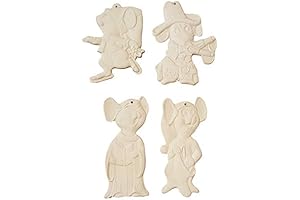 Bluey Ceramic Bisque Flat Mouse Christmas Tree Ornaments- 4Pc Set Ready to Paint