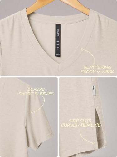 Image of ODODOS Women's Short Sleeve Performance V-Neck Tunic Tops, Ultra Soft odSTRATUM Tech Tee, Side Slit Relaxed T-Shirts