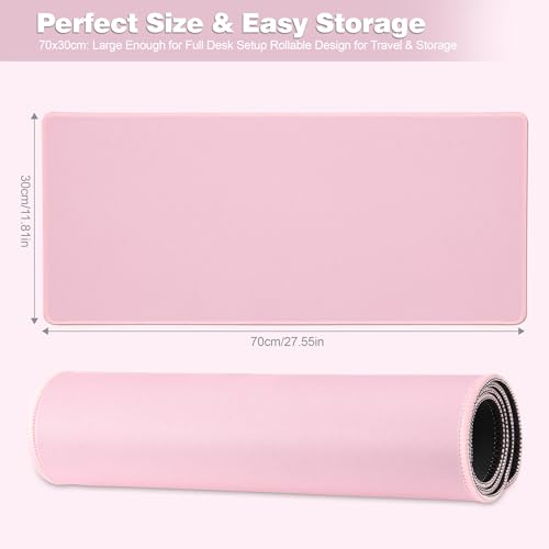 Image of Pink Desk Mat,Large Gaming Mouse Pad 27.5x11.8In(70x30 Pink) | Extended Mouse Pad for Keyboard and Mouse,Non-Slip Rubber Base,Stitched Edges,Smooth Cloth Desk Pad for Gamer /Desktop /Office
