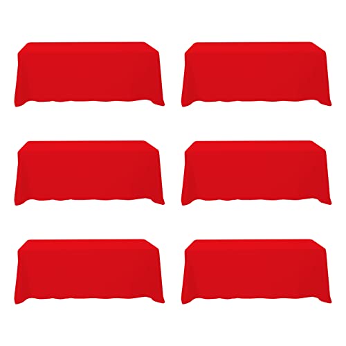 Image of BRILLMAX 6 Pack Red Tablecloths 90x156 Inch for 8ft Rectangle Tables | 150 GSM Polyester Fabric, Floor Length Drop, Water, Stain & Wrinkle Resistant Cloth Cover for Wedding Reception Banquet Party