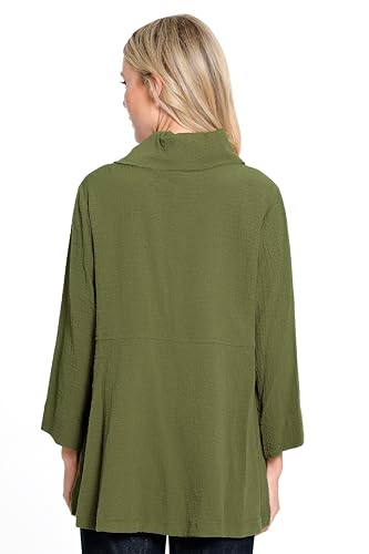 Image of Ali Miles Women's Woven Pucker Fabric Tunic Cowl Neck Button Details