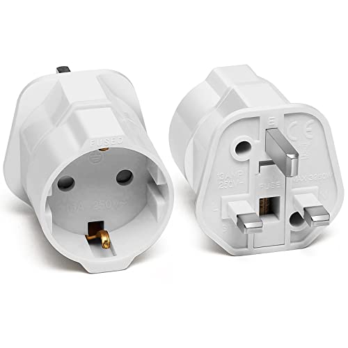 Hearkey Adaptateur Prise France vers Anglaise Lot de 2 Blanc,Adaptateur Voyage Universelle EU vers UK Type G pour Inde, Singapour, Malaisie, Vietnam, Maldives,Allemande,Inde,Irlande Cover