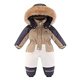 ベビー服 前開き 長袖 カバーオール ロンパース 女の子 スノボウェア カジュアル フード コート あったか スノーコンビ ジップアップ 誕生日プレゼント 年賀状 ガールズ (カーキ，90)