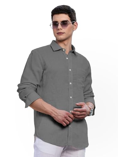 Image of Classic Black Linen Cotton Button-Down Shirt, Full Sleeves, Slim Fit, Casual Wear
