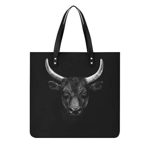 Sac à bandoulière voyage femmes tête de taureau noire : grand tote bag 39x39cm pour escapades