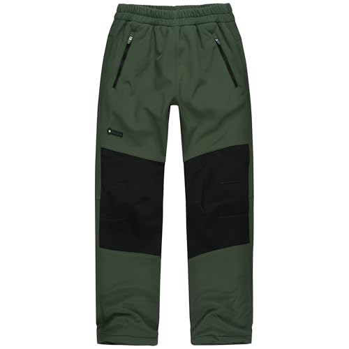 Höhenhorn Tiegun Children's Softshell Trousers Boys Girls Outdoor Trousers Lined Snowboard Trousers, Green, 128