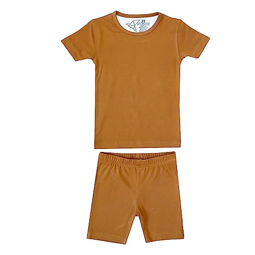 Copper Pearl Two Piece Short Sleeve Toddler Pajamas PJ Sets for Boys and Girls - Adorable Pattern Summer Pajamas Shorts to Keep Cool While Sleeping, Size 12 Months to 5T - Camel