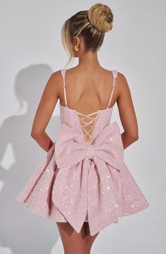 Sukleet Sequin Bow Homecoming Dresses for Teens 2025 Sparkly Short Prom Cocktail Party Gown2