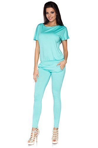 FUTURO FASHION® - Eleganter Jumpsuit - enganliegend an den Beinen - U-Ausschnitt & Kurze Ärmel - FM07 - Mintgrün - 36/38 (M)