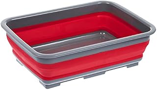 Invero® Collapsible Washing Up Bowl - Portable 10 Litre Water Storage Basin Ideal for Camping, Caravans, Outdoor Activities, Kitchen and More - Red