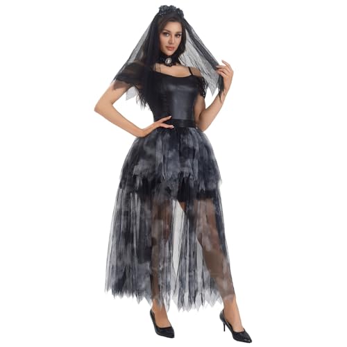 Disfraz gótico de novia para mujer, Halloween, fiesta, vestido de encaje, fiesta, vampiro fantasma, Le Noir, L