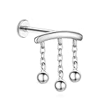 Homxi Piercing para Nariz de Plata Calibre 18 (1.0x10mm), con Cadena y Borla Bola, Titanio Piercing de Nariz para Hombre