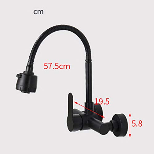 Robinet de cuisine noir d'architecte en acier inoxydable 304 à fixation murale