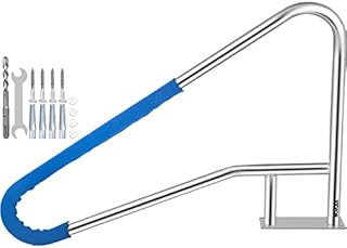 VEVOR Pool Rail 55x32 Pool Railing 304 Stainless Steel 250LBS Load Capacity Silver Rustproof Pool Handrail Humanized Swimming Pool Handrail with Blue Grip Cover & M8 Drill Bit & Self-Taping Screws