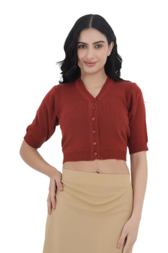 Image of Women Winter Wear V-Neck Half Sleeves Regular Fit Woollen Blouse