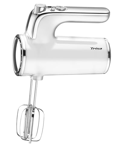 Trisa Handrührgerät - 6 Geschwindigkeiten mit Turbo, Langsamer Start, Chrom-Design, Edelstahl Rührbesen & Knethaken, 400W, Weiss Trisa Handrührgerät - 6 Geschwindigkeiten mit Turbo, Langsamer Start, Chrom-Design, Edelstahl Rührbesen & Knethaken, 400W, Weiss