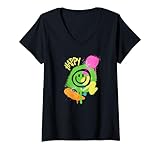 Pura alegría: un diseño feliz para sonreír Camiseta Cuello V