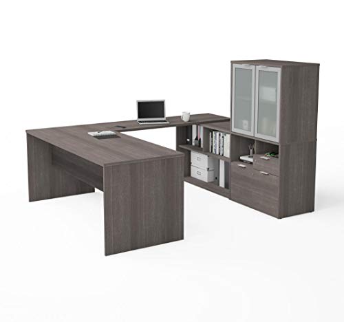 Bestar i3 Plus Collection, Modern L or U-Shaped Executive Office Desk with Frosted
