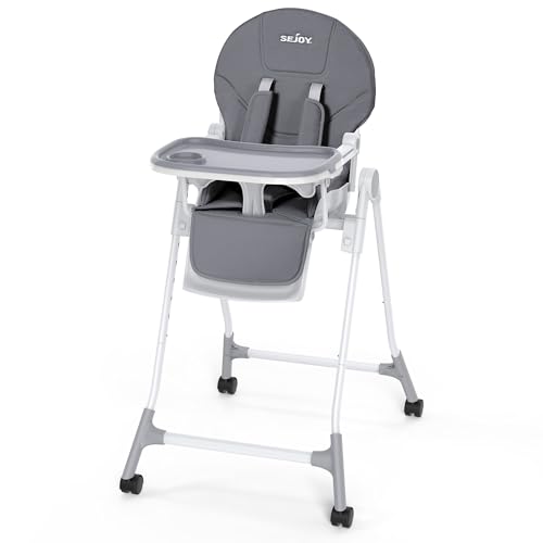 Image of SEJOY High Chair, 3-in-1 High Chairs for Babies and Toddlers, Five Point Seat Belt, with Detachable Wheels & Tray, Adjustable Height & Recline& Footrest Multifunctional Infant Highchairs (Grey)