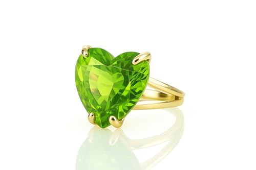 Bague en or jaune 14 carats avec péridot vert cœur solitaire haut de gamme