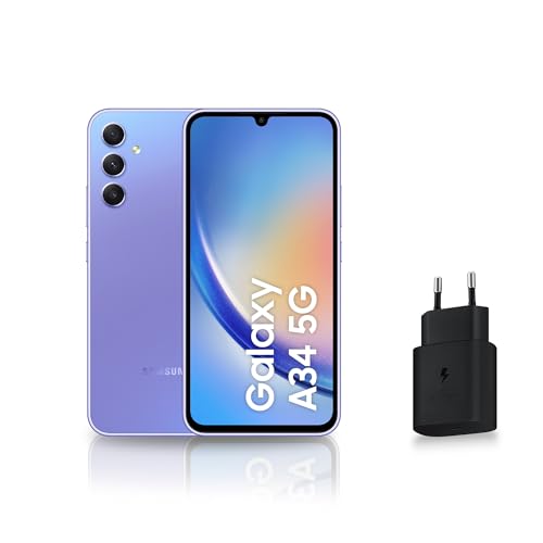 Samsung Galaxy A34 Smartphone Android 5G, 128 Go, Chargeur Secteur Rapide 25W Inclus [Exclusivité Amazon], Smartphone déverrouillé, Lavande, Version FR, Purple