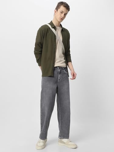 Image of Neostreak Men's Loose Baggy Fit Heavy Washed Jeans Non-Stretchable