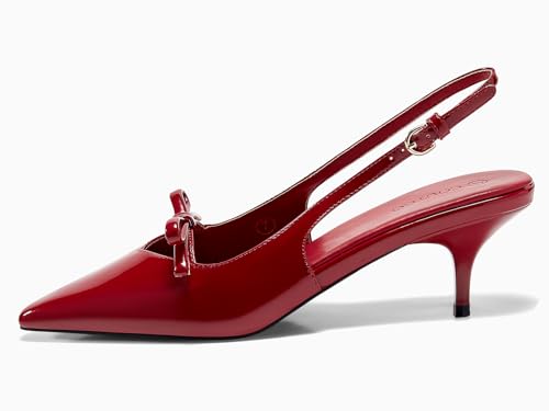 Image of Coutgo Womens Slingback Kitten Heels Bow Pointed Toe Wedding Dress Shoes | 2-Inch Low Heel Pumps, Comfort, Closed Toe, Adjustable Buckle Strap, Slip on, Party Prom