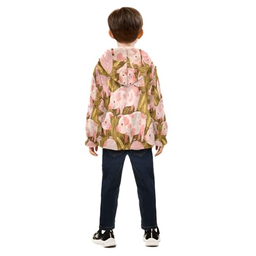 Pigs in Wheat Field Pattern Toddler Fleece Jacket Girl Boys Hooded Fleece Jacket Coat Warm Outwear Zip-up 3-10T4