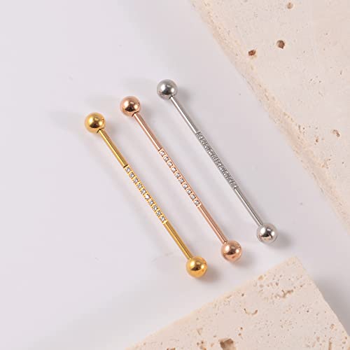 14G CZ Industrial Barbell Earrings for Women Men Surgical Steel Cubic Zircon Industrial Bar Long Cartilage Helix Piercing Barbell Earrings Industrial Piercing Jewelry4