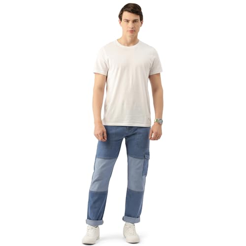 Image of PARIS HAMILTON Men Relaxed Fit Colorblocked Distressed Two Tone Stretchable Denim Jeans