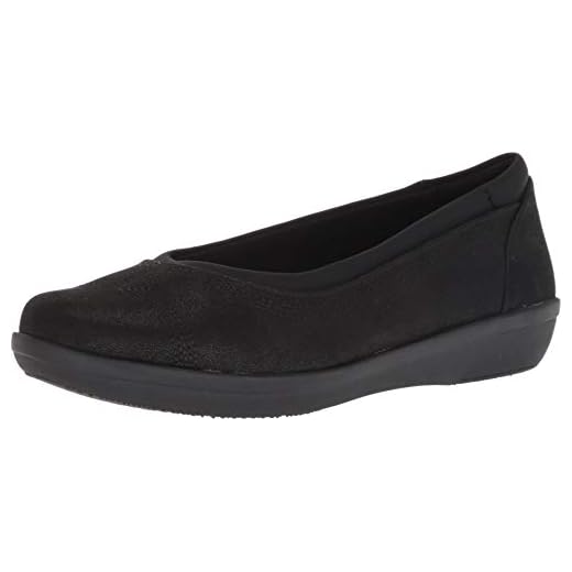 Clarks Women's Ayla Low Ballet Flat, Black Synthetic Nubuck, 9 M US